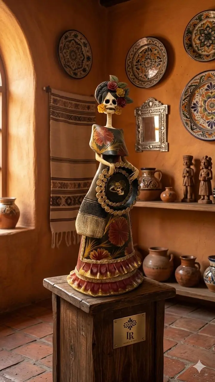 Catrina Elegancia Floral Negra y Roja